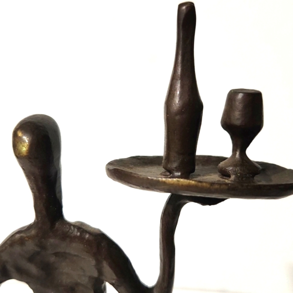 Vintage Bronze Brutalist Abstract Sculpture Wine Cocktail Waiter 10.7" Tall - Picture 8 of 14